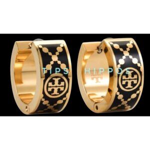 ✺ Tory Burch Black and Gold T-Monogram Huggie Earrings ✺✺
